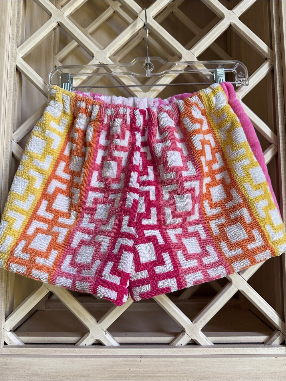 Women's beach Terry Cloth Shorts - Pink, Orange & Yellow